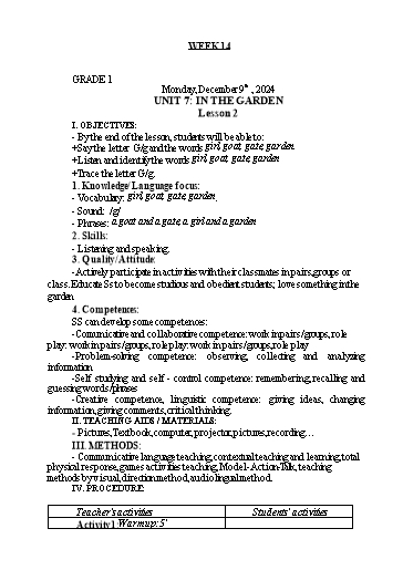 Giáo án Tiếng Anh Lớp 1+3+5 - Tuần 14 - Năm học 2024-2025