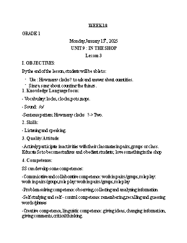 Giáo án Tiếng Anh Lớp 1+3+5 - Tuần 19 - Năm học 2024-2025