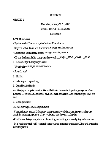 Giáo án Tiếng Anh Lớp 1+3+5 - Tuần 20 - Năm học 2024-2025