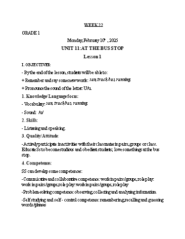 Giáo án Tiếng Anh Lớp 1+3+5 - Tuần 22 - Năm học 2024-2025