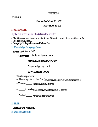Giáo án Tiếng Anh Lớp 1+3+5 - Tuần 25 - Năm học 2024-2025