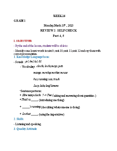 Giáo án Tiếng Anh Lớp 1+3+5 - Tuần 26 - Năm học 2024-2025