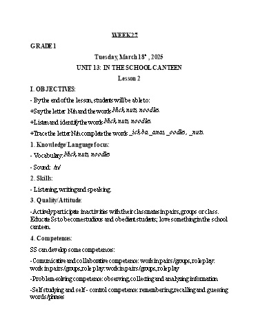 Giáo án Tiếng Anh Lớp 1+3+5 - Tuần 27 - Năm học 2024-2025