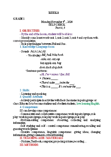 Giáo án Tiếng Anh Lớp 1+3+5 - Tuần 9 - Năm học 2024-2025