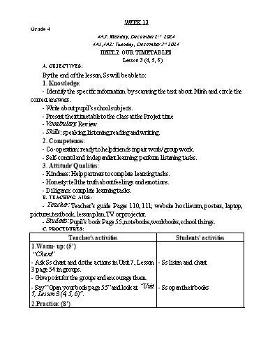 Giáo án Tiếng Anh Lớp 2+4+5 - Tuần 13 - Năm học 2024-2025