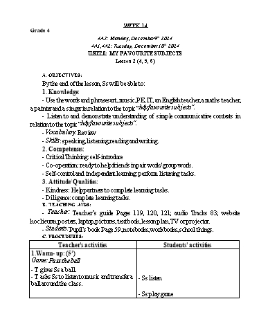 Giáo án Tiếng Anh Lớp 2+4+5 - Tuần 14 - Năm học 2024-2025
