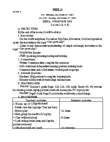 Giáo án Tiếng Anh Lớp 2+4+5 - Tuần 15 - Năm học 2024-2025