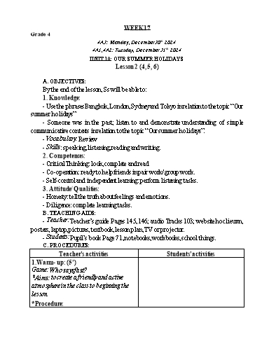 Giáo án Tiếng Anh Lớp 2+4+5 - Tuần 17 - Năm học 2024-2025