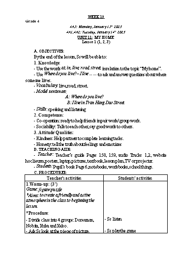 Giáo án Tiếng Anh Lớp 2+4+5 - Tuần 19 - Năm học 2024-2025