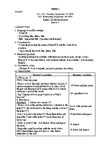 Giáo án Tiếng Anh Lớp 2+4+5 - Tuần 2 - Năm học 2024-2025