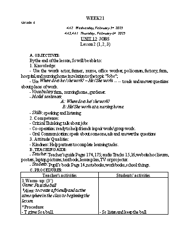 Giáo án Tiếng Anh Lớp 2+4+5 - Tuần 21 - Năm học 2024-2025