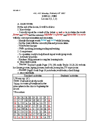 Giáo án Tiếng Anh Lớp 2+4+5 - Tuần 22 - Năm học 2024-2025