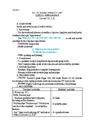 Giáo án Tiếng Anh Lớp 2+4+5 - Tuần 23 - Năm học 2024-2025