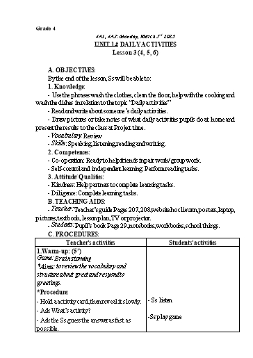 Giáo án Tiếng Anh Lớp 2+4+5 - Tuần 25 - Năm học 2024-2025