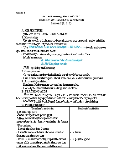 Giáo án Tiếng Anh Lớp 2+4+5 - Tuần 26 - Năm học 2024-2025