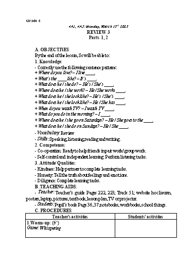 Giáo án Tiếng Anh Lớp 2+4+5 - Tuần 27 - Năm học 2024-2025