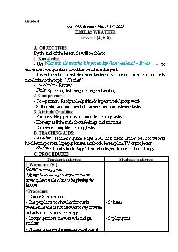 Giáo án Tiếng Anh Lớp 2+4+5 - Tuần 28 - Năm học 2024-2025