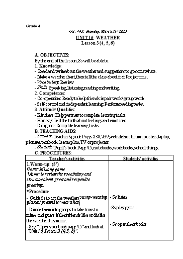 Giáo án Tiếng Anh Lớp 2+4+5 - Tuần 29 - Năm học 2024-2025