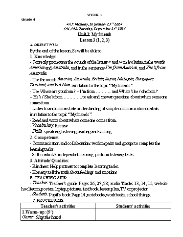 Giáo án Tiếng Anh Lớp 2+4+5 - Tuần 3 - Năm học 2024-2025
