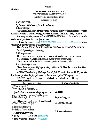 Giáo án Tiếng Anh Lớp 2+4+5 - Tuần 4 - Năm học 2024-2025