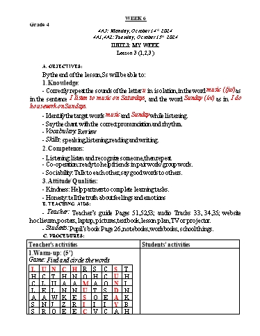 Giáo án Tiếng Anh Lớp 2+4+5 - Tuần 6 - Năm học 2024-2025