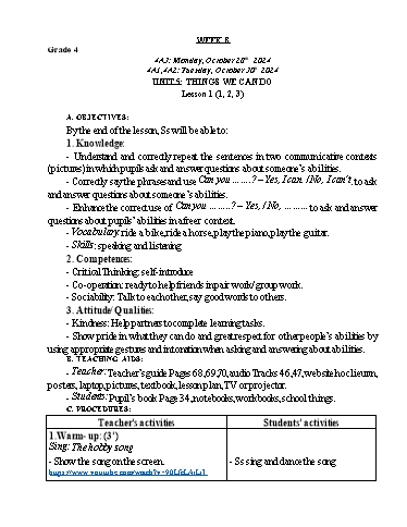Giáo án Tiếng Anh Lớp 2+4+5 - Tuần 8 - Năm học 2024-2025