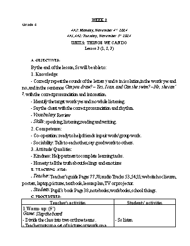 Giáo án Tiếng Anh Lớp 2+4+5 - Tuần 9 - Năm học 2024-2025