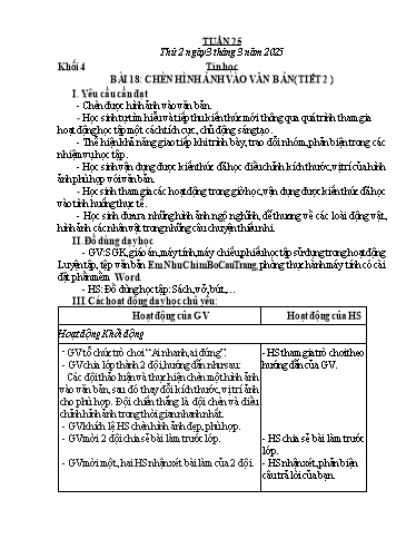 Giáo án Tin học + Công nghệ Khối 3+4+5 - Tuần 25 - Năm học 2024-2025