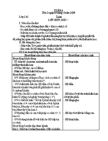Giáo án Toán + Khoa học + Tự nhiên và Xã hội Lớp 1+3+4 (Kết nối tri thức) - Tuần 4 - Năm học 2024-2025