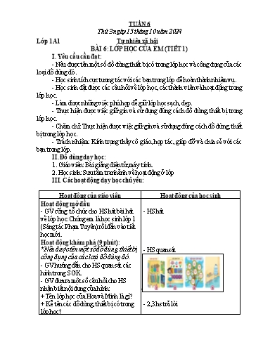 Giáo án Toán + Lịch sử và Địa lí + Tự nhiên và Xã hội Lớp 1+3+4 (Kết nối tri thức) - Tuần 6 - Năm học 2024-2025