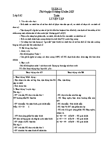 Giáo án Toán Lớp 1+3 - Tuần 21 - Năm học 2024-2025