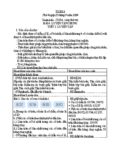 Giáo án Toán Lớp 4+5 (Kết nối tri thức) - Tuần 3 - Năm học 2024-2025