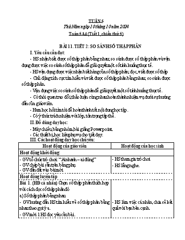 Giáo án Toán Lớp 4+5 (Kết nối tri thức) - Tuần 5 - Năm học 2024-2025