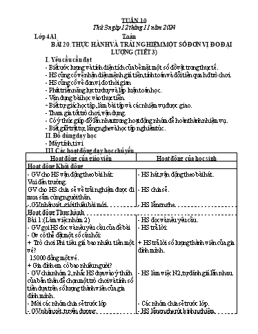 Giáo án Toán + Tự nhiên và Xã hội Lớp 1+3+4 (Kết nối tri thức) - Tuần 10 - Năm học 2024-2025