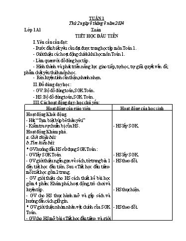 Giáo án Toán + Tự nhiên và Xã hội Lớp 1+3+4 (Kết nối tri thức) - Tuần 1 - Năm học 2024-2025