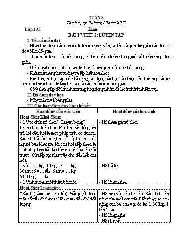 Giáo án Toán + Tự nhiên và Xã hội Lớp 1+3+4 (Kết nối tri thức) - Tuần 8 - Năm học 2024-2025